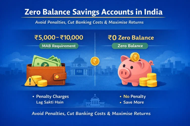 Best Zero Balance Savings Account in India (2026) – MAB Rules, Charges & Comparison