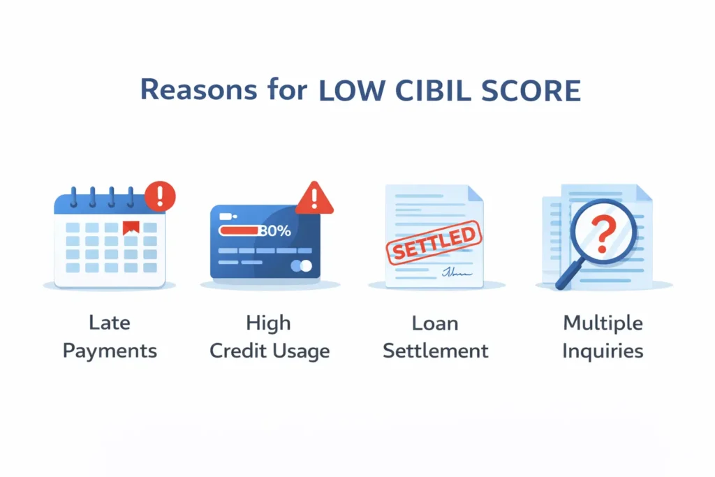 reasons for low cibil score india